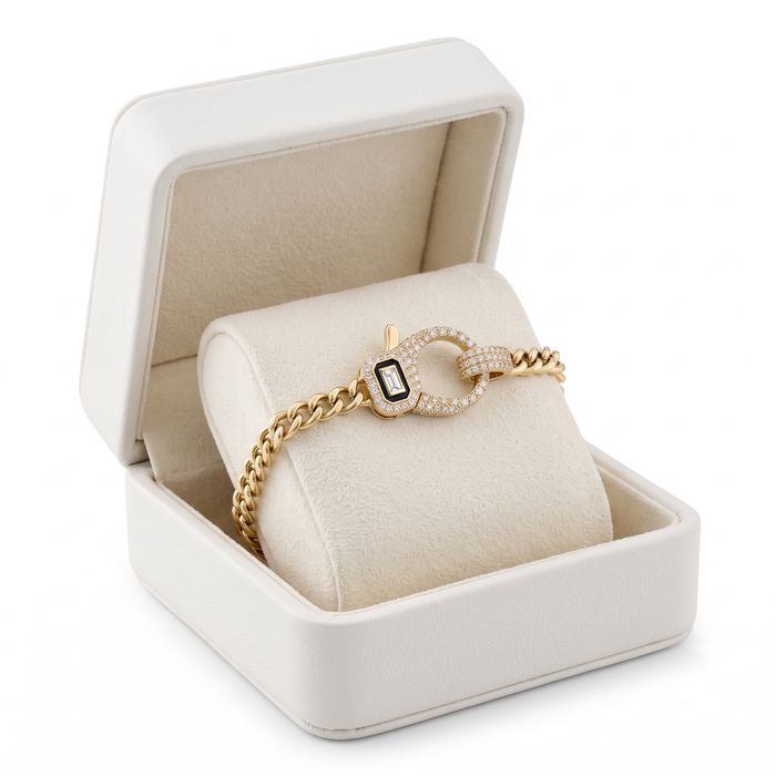 Enamel Clasp Cuban Chain Bracelet in 14K Yellow Gold