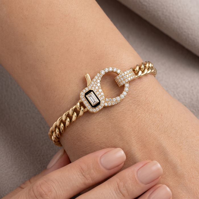 Enamel Clasp Cuban Chain Bracelet in 14K Yellow Gold