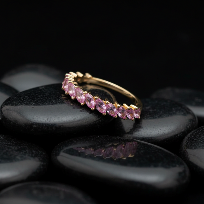 Chic Marquise Pink Sapphire 14K Gold Ring