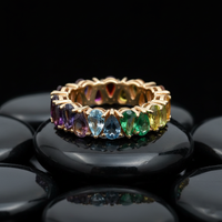Exquisite Multi-Color Sapphire & Emerald Eternity 14K Gold Ring