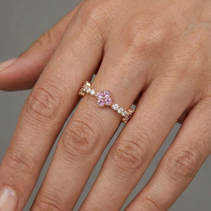 Floral Pink Sapphire & Diamond 14K Gold Ring