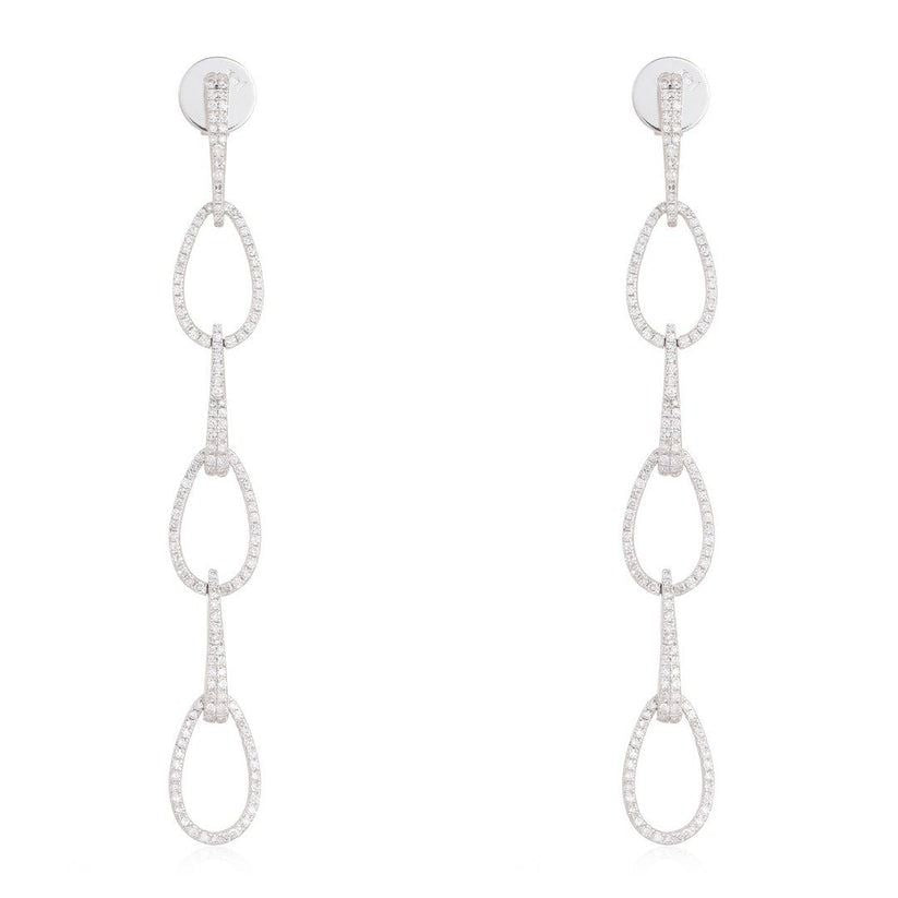 Triple Teardrop Link Dangle Earrings in 14K White Gold