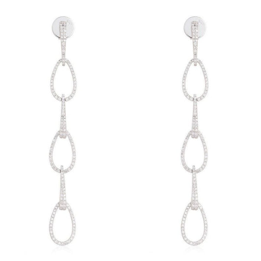 Triple Teardrop Link Dangle Earrings in 14K White Gold