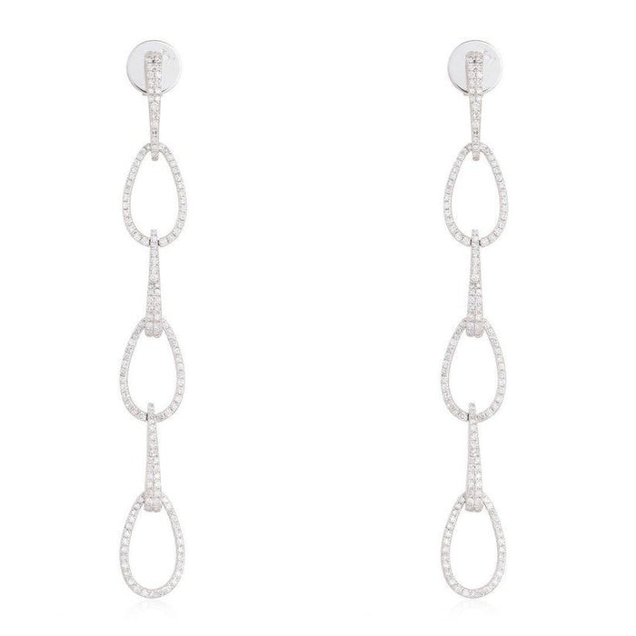 Triple Teardrop Link Dangle Earrings in 14K White Gold