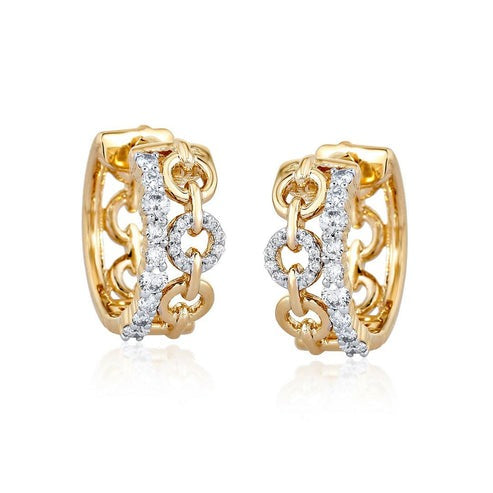 Diamond Huggie Bezel Set Hoop Earrings in 14K Yellow Gold
