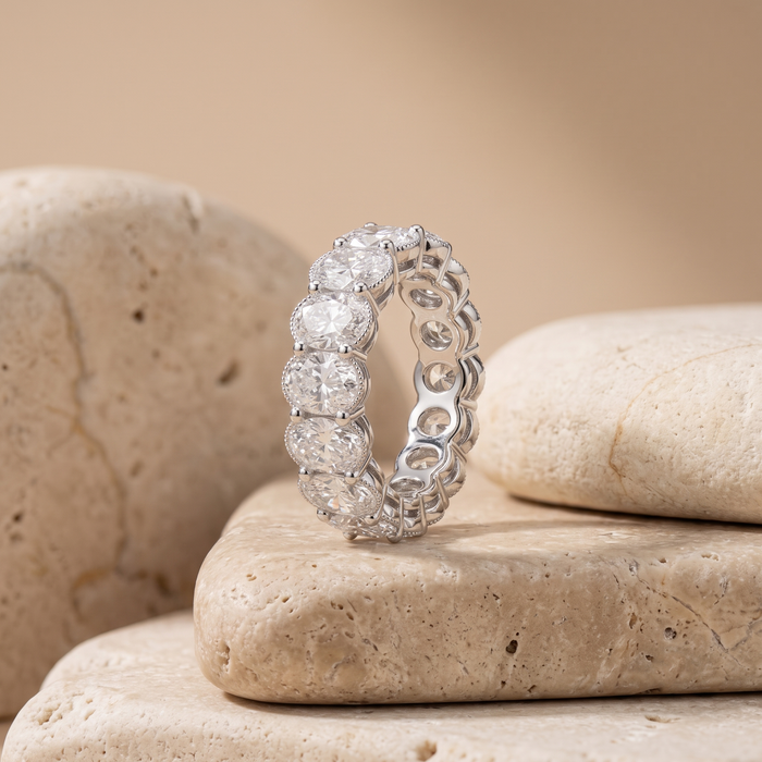 Oval Diamonds 14K White Gold Accent Eternity Band Ring