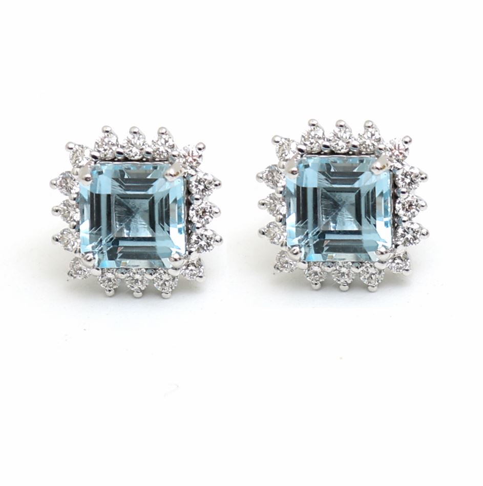 Ice Bloom Aquamarine & Diamond Stud Earrings in 18K White Gold