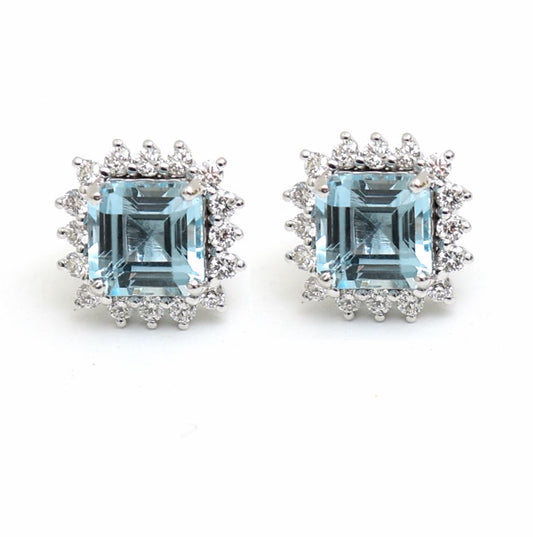 Ice Bloom Aquamarine & Diamond Stud Earrings in 18K White Gold