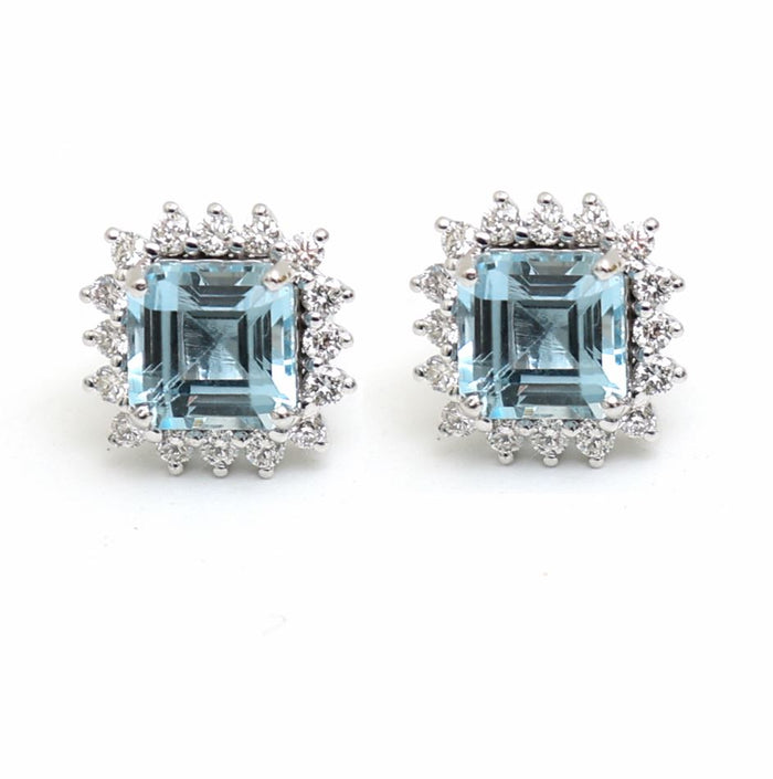Ice Bloom Aquamarine & Diamond Stud Earrings in 18K White Gold