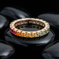 Exquisite Multi-Color Sapphire 14K Gold Eternity Band Ring