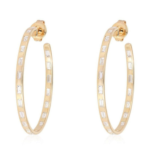 Baguette Row Inside-Out Diamond Hoop Earrings in 14K Yellow Gold