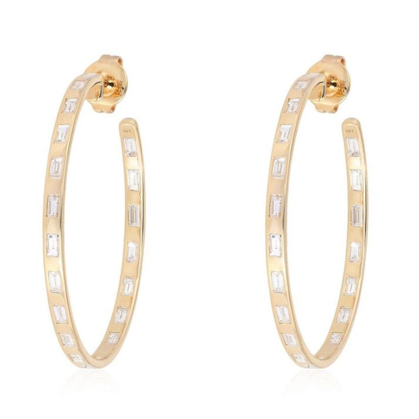 Baguette Row Inside-Out Diamond Hoop Earrings in 14K Yellow Gold