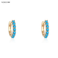 Turquoise Bead Huggie Hoop Earrings in 14K Yellow Gold