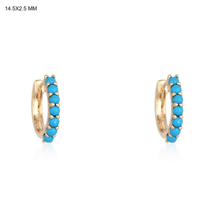 Turquoise Bead Huggie Hoop Earrings in 14K Yellow Gold