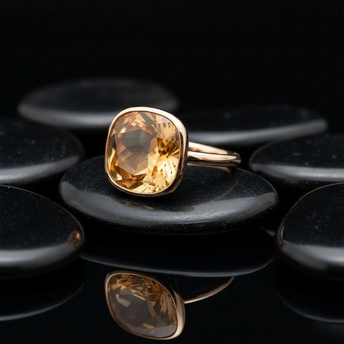 Citrine Cushion Cut 14K Gold Ring