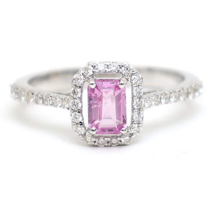 Rose Frame Pink Sapphire Diamond Ring in 18K White Gold