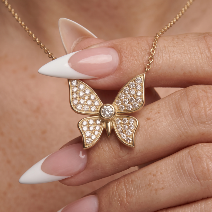Diamond Pave Butterfly Pendant Necklace in 14K Yellow Gold