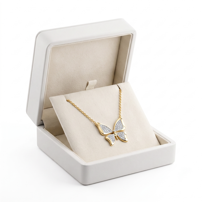 Diamond Pave Butterfly Pendant Necklace in 14K Yellow Gold