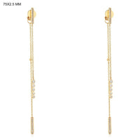 Pave Bars Double Chain Drop Earrings in 14K Yellow Gold