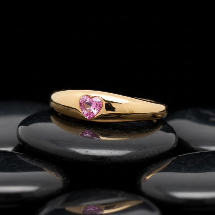 Heart-Cut Pink Sapphire 14K Yellow Gold Band Ring