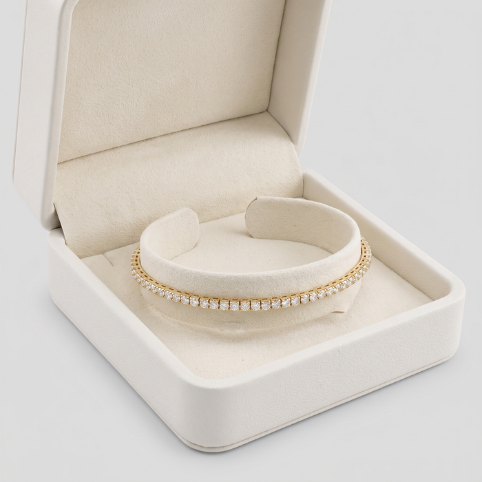Round Diamond Thin Tennis Bangle Bracelet in 14K Yellow Gold