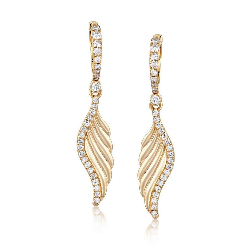 Celestial Wing 14K (or 18k upon request) Yellow Gold Diamond Drop Earrings