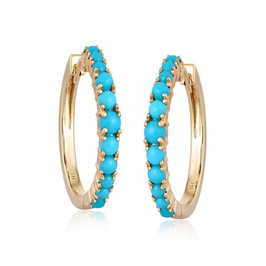 Turquoise Diamond Topaz Hoop Earrings in 14K Yellow Gold