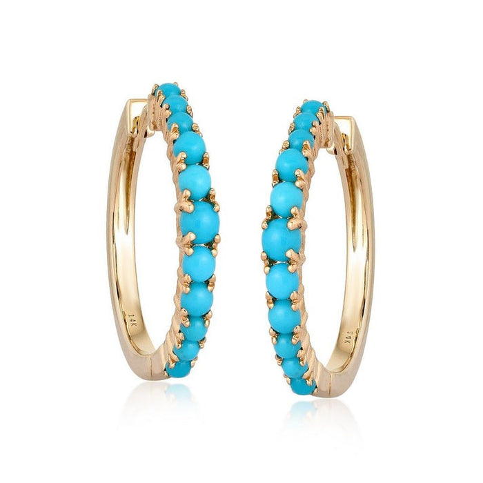 Turquoise Diamond Topaz Hoop Earrings in 14K Yellow Gold