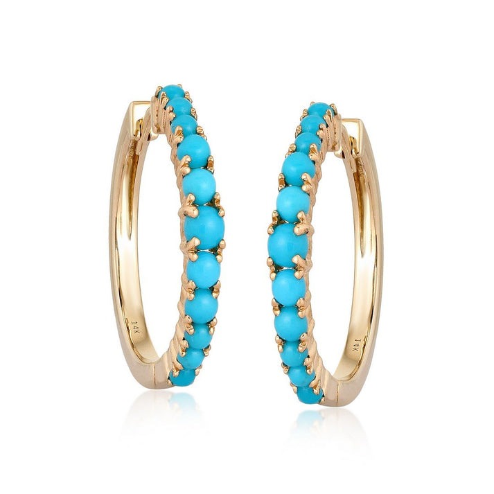 Turquoise Diamond Topaz Hoop Earrings in 14K Yellow Gold