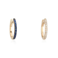 Sapphire Diamond Charm Huggie Earrings in 14K Yellow Gold