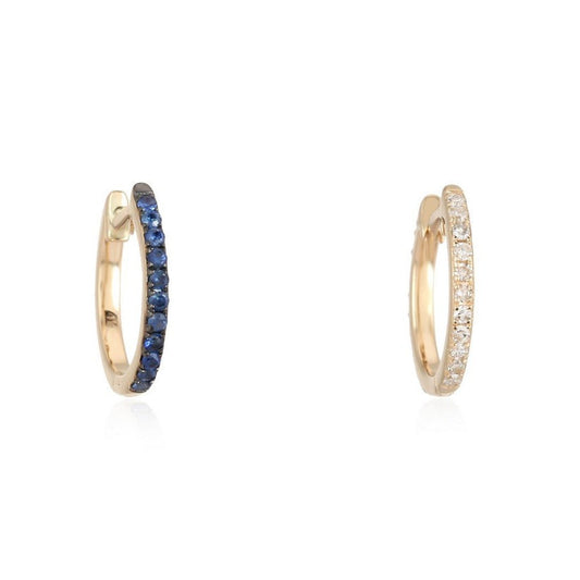 Sapphire Diamond Charm Huggie Earrings in 14K Yellow Gold