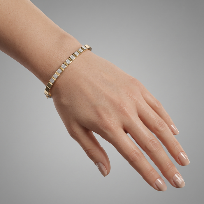 Baguette Diamond Bar Bangle Bracelet in 14K Yellow Gold