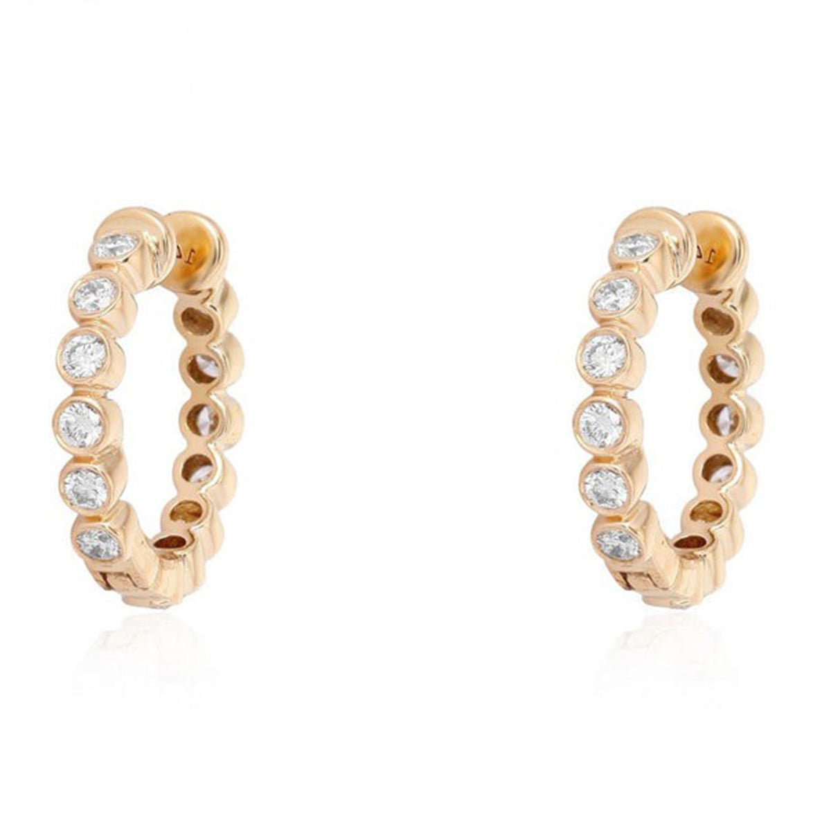 Bubble Bezel Diamond Huggie Hoop Earrings in 14K Yellow Gold