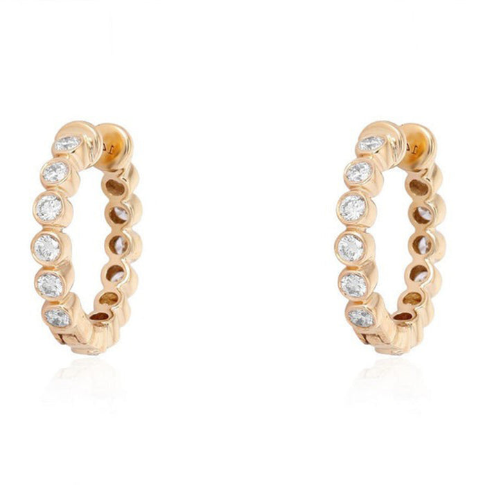 Bubble Bezel Diamond Huggie Hoop Earrings in 14K Yellow Gold