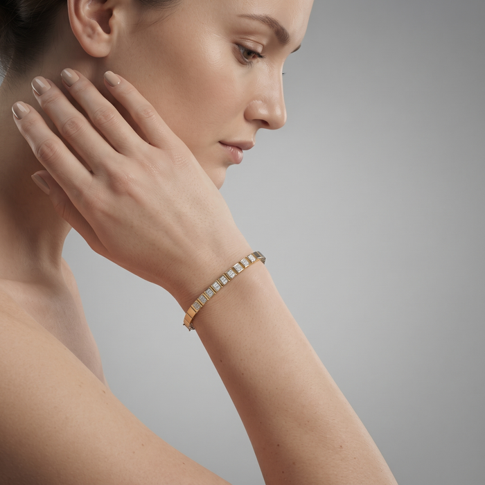 Baguette Diamond Bar Bangle Bracelet in 14K Yellow Gold