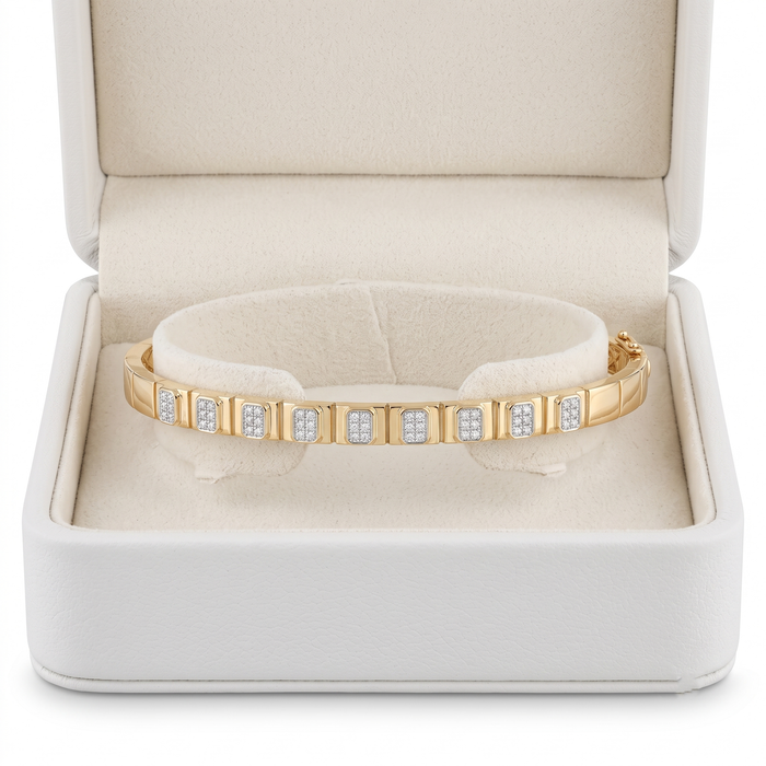 Baguette Diamond Bar Bangle Bracelet in 14K Yellow Gold
