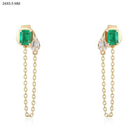 Emerald Cascade Diamond Chain Earrings in 14K Yellow Gold