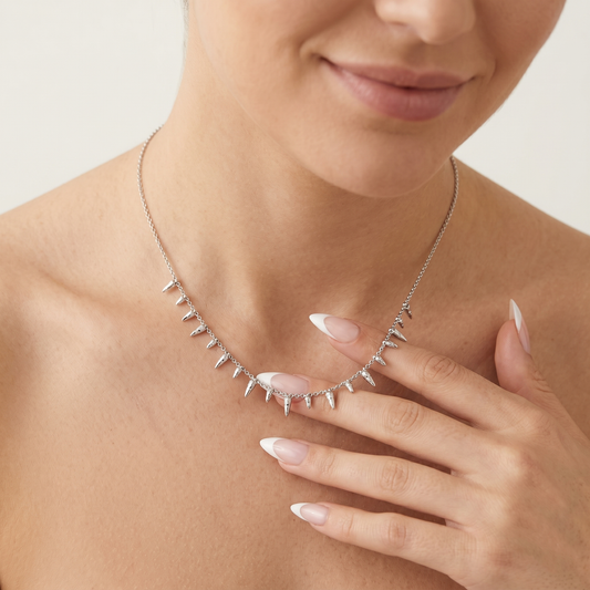 Gleam Diamond Station Necklace in 14K White Gold