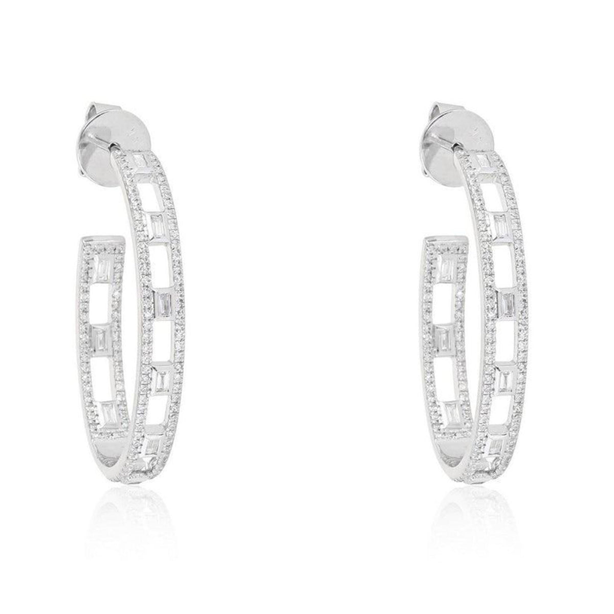 Baguette Cut Open Hoop Earrings in 14K White Gold