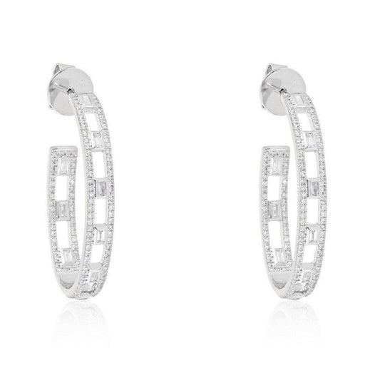 Baguette Cut Open Hoop Earrings in 14K White Gold