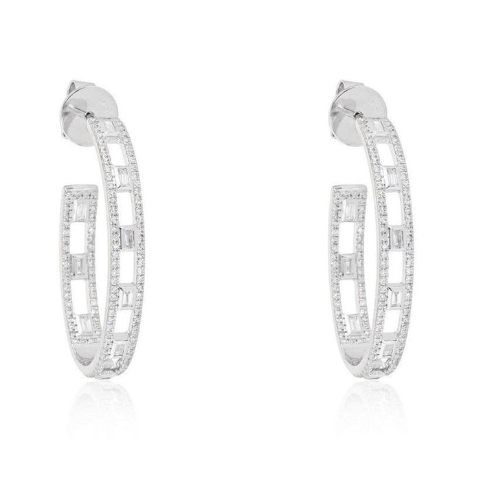 Baguette Cut Open Hoop Earrings in 14K White Gold