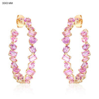 Pink Sapphire Mixed Cut Hoop Earrings in 14K Yellow Gold