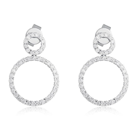 Double Circle Diamond Statement Earrings in 14K Yellow Gold