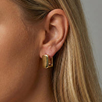 Polished Rectangular Gold Hoop Earrings in 14K Yellow Gold