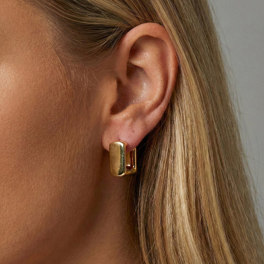 Polished Rectangular Gold Hoop Earrings in 14K Yellow Gold
