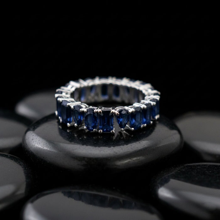 Blue Sapphire Eternity 14K White Gold Band Ring