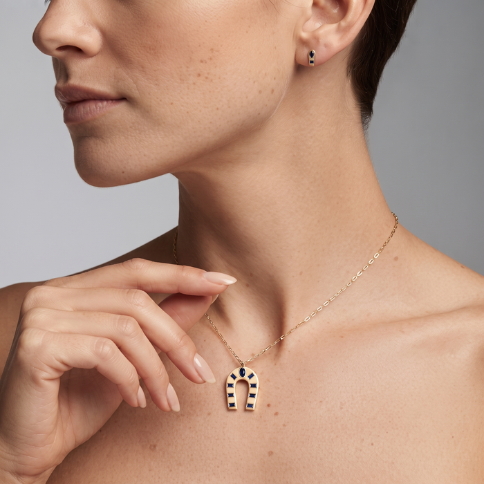 Blue Sapphire Emerald Pendant Necklace in 14K Yellow Gold