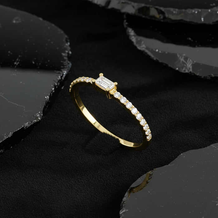 Radiant Grace Emerald Cut Diamond Ring in 14K Yellow Gold