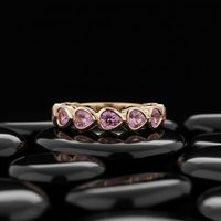 Pink Sapphire Pear-Cut Bezel 14K Gold Half Eternity Band Ring