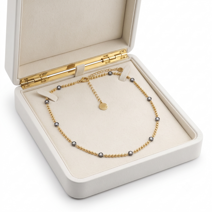 Diamond Ball Chain Station Necklace in 14K Yellow Gold